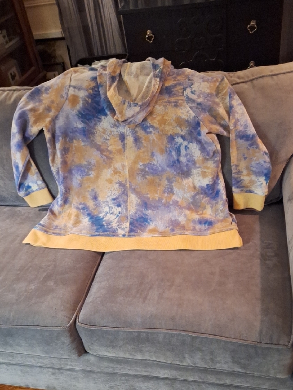 LOGO by Lori Goldstein Tie-Dye Zip Hoodie in Blue, Lavender and Mustard 2X - Picture 7 of 7